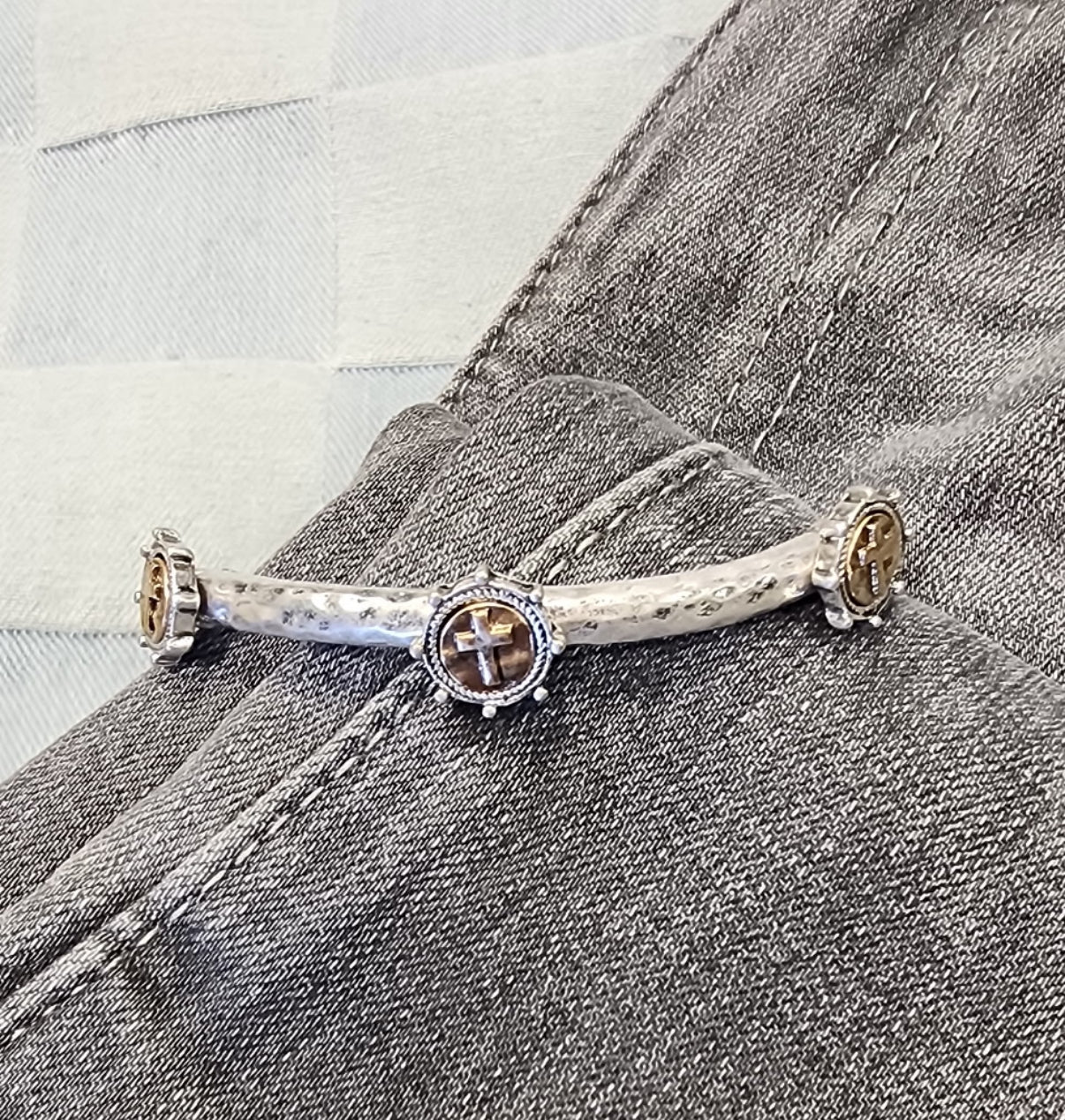 WORN SILVER/ GOLD CROSS BRACELET