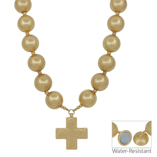 Gold Beaded Cross Necklace