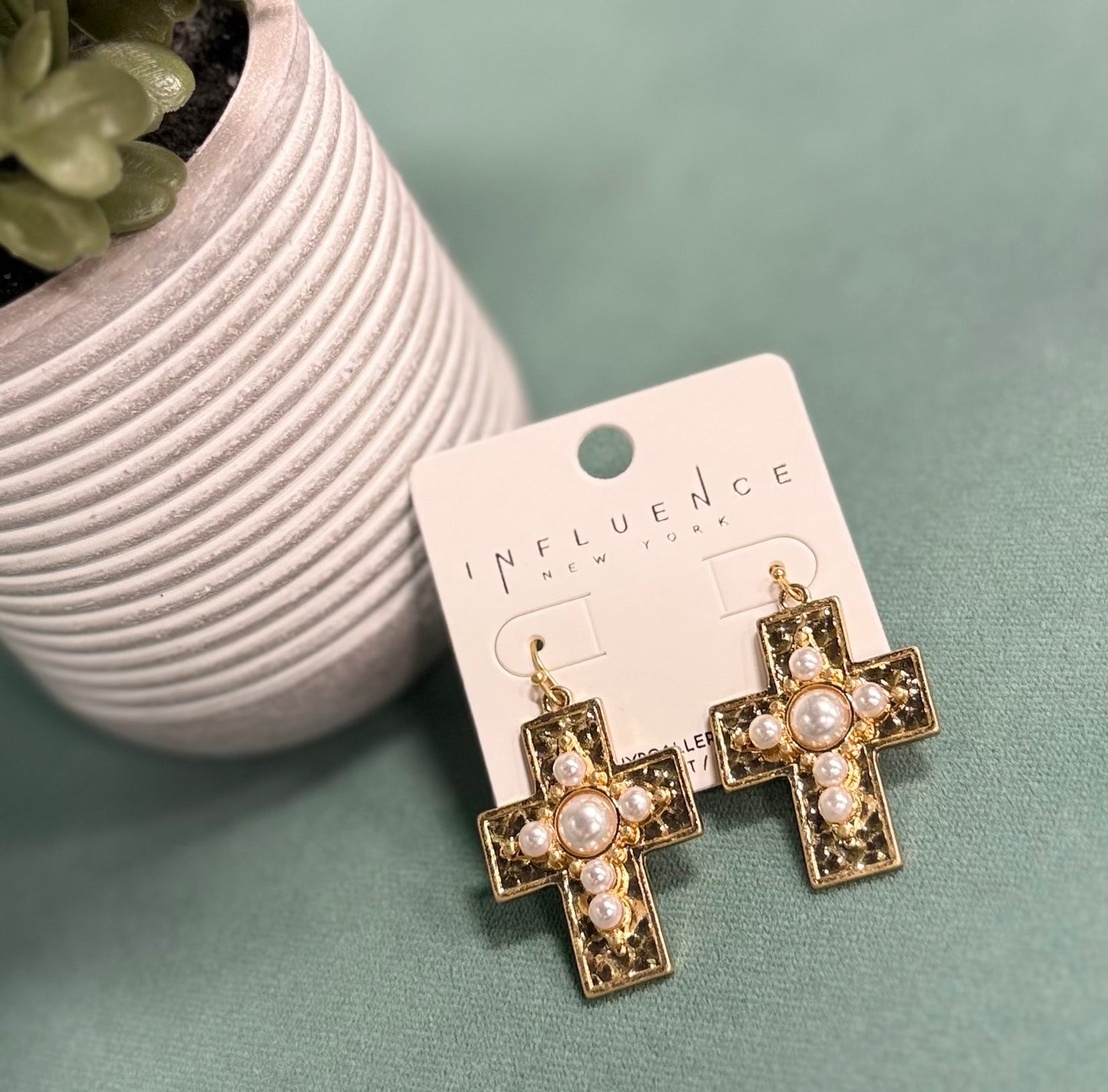 CROSS PEARL EARRINGS