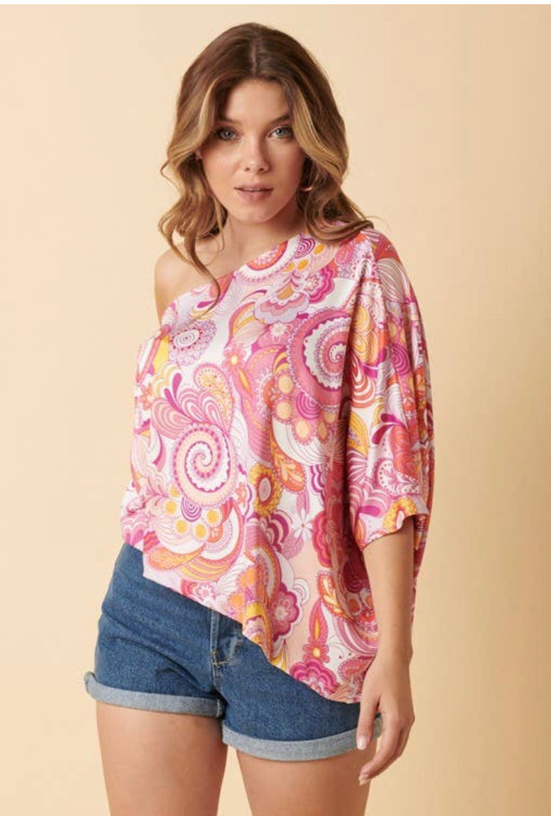 SEA OF PAISLEY OFF SHOULDER TOP