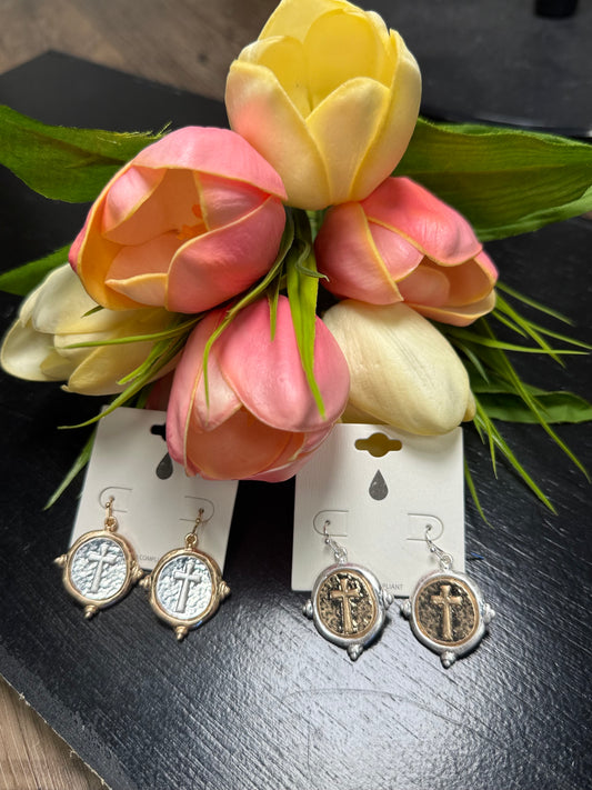 CROSS COIN EARRINGS