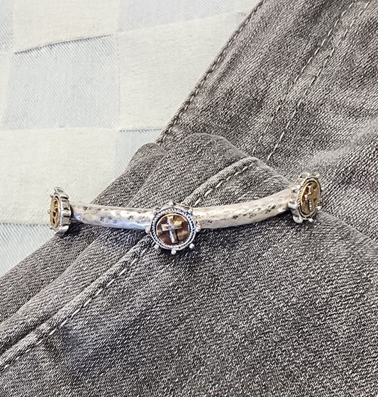 WORN SILVER/ GOLD CROSS BRACELET