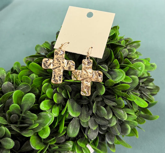 WORN GOLD CROSS EARRINGS