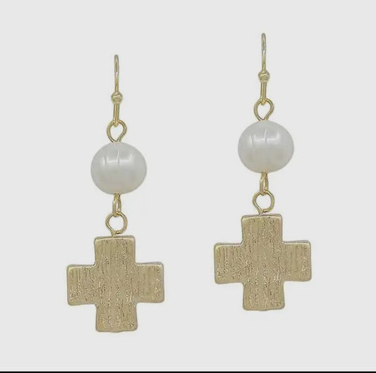 PEARL CROSS DROP EARRING