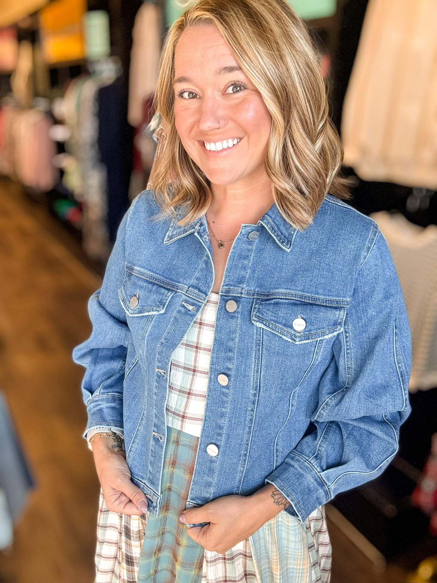 RISEN BALLOON SLEEVE DENIM JACKET