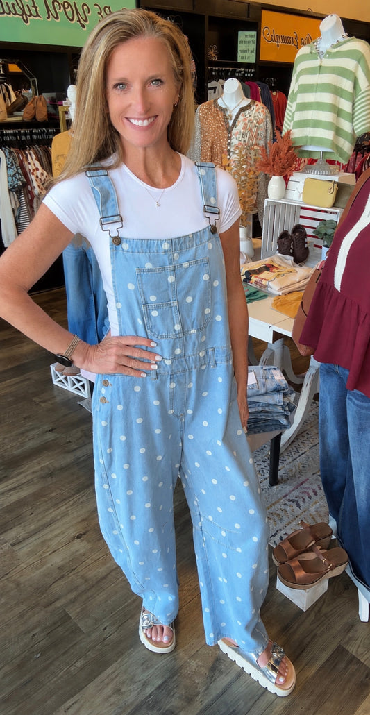 POLKA DOT DENIM OVERALLS