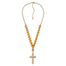 Load image into Gallery viewer, Chain Link And Wood Beaded Necklace With Bamboo Cross Pendant
