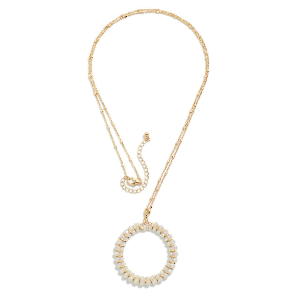 Dainty Chain Link Necklace With Circular Beaded Pendant