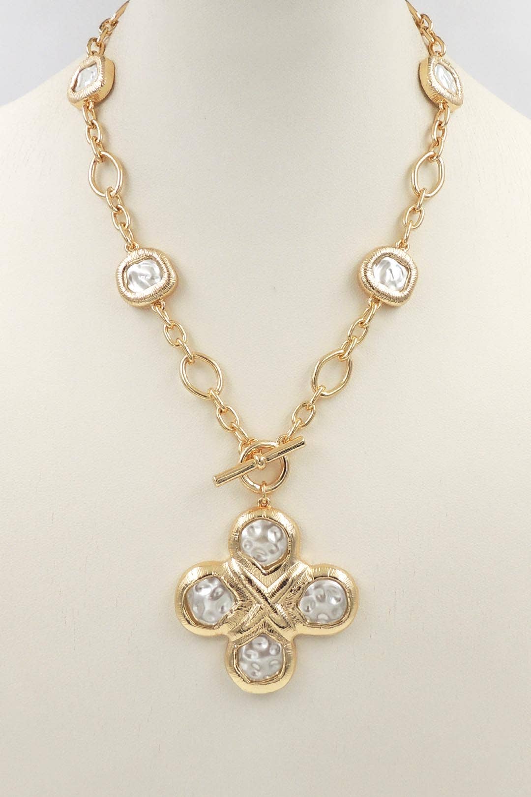 Coin Pearl Cross Necklace
