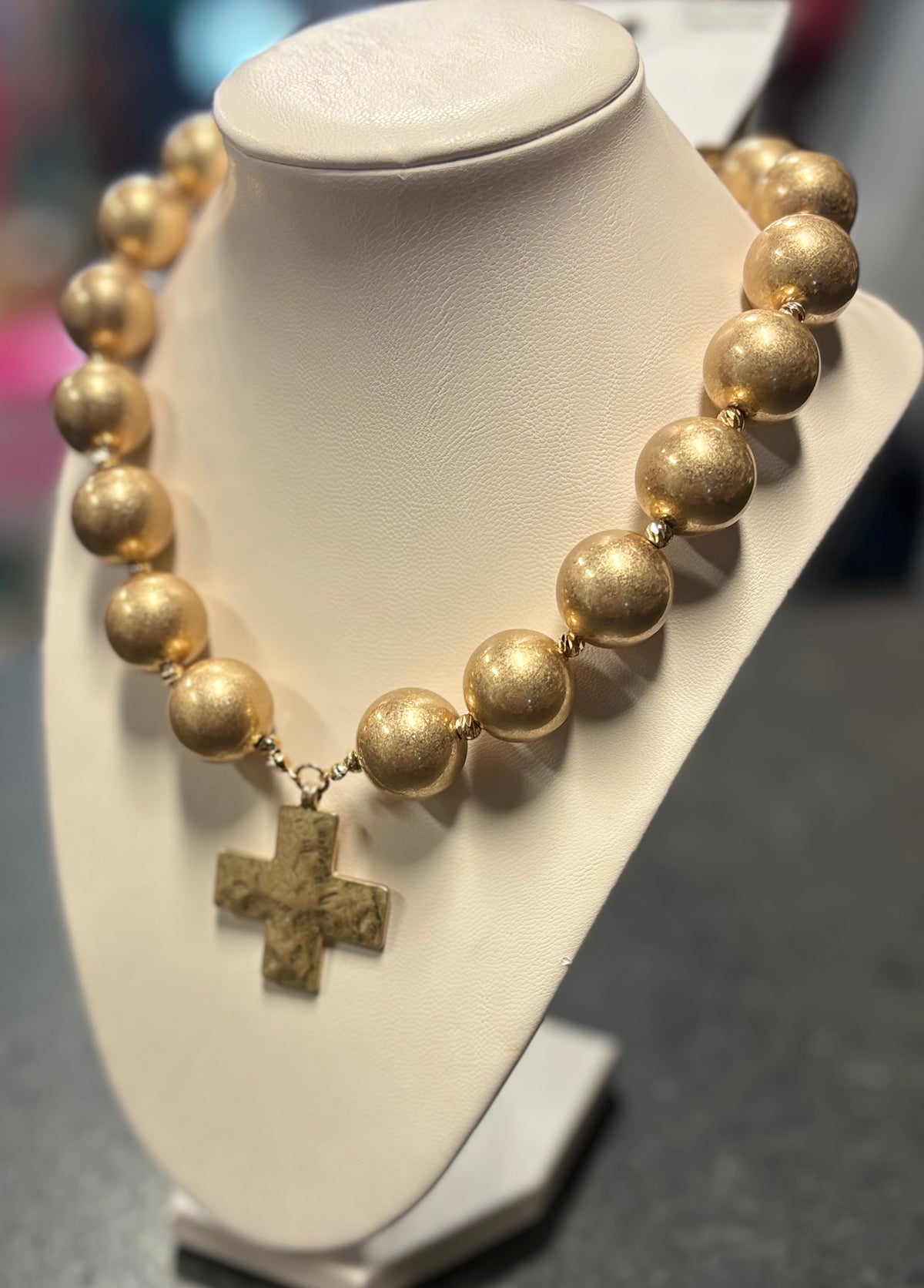 Gold Beaded Cross Necklace