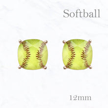 Load image into Gallery viewer, Softball/ Baseball Cushion Cut Post Earrings

